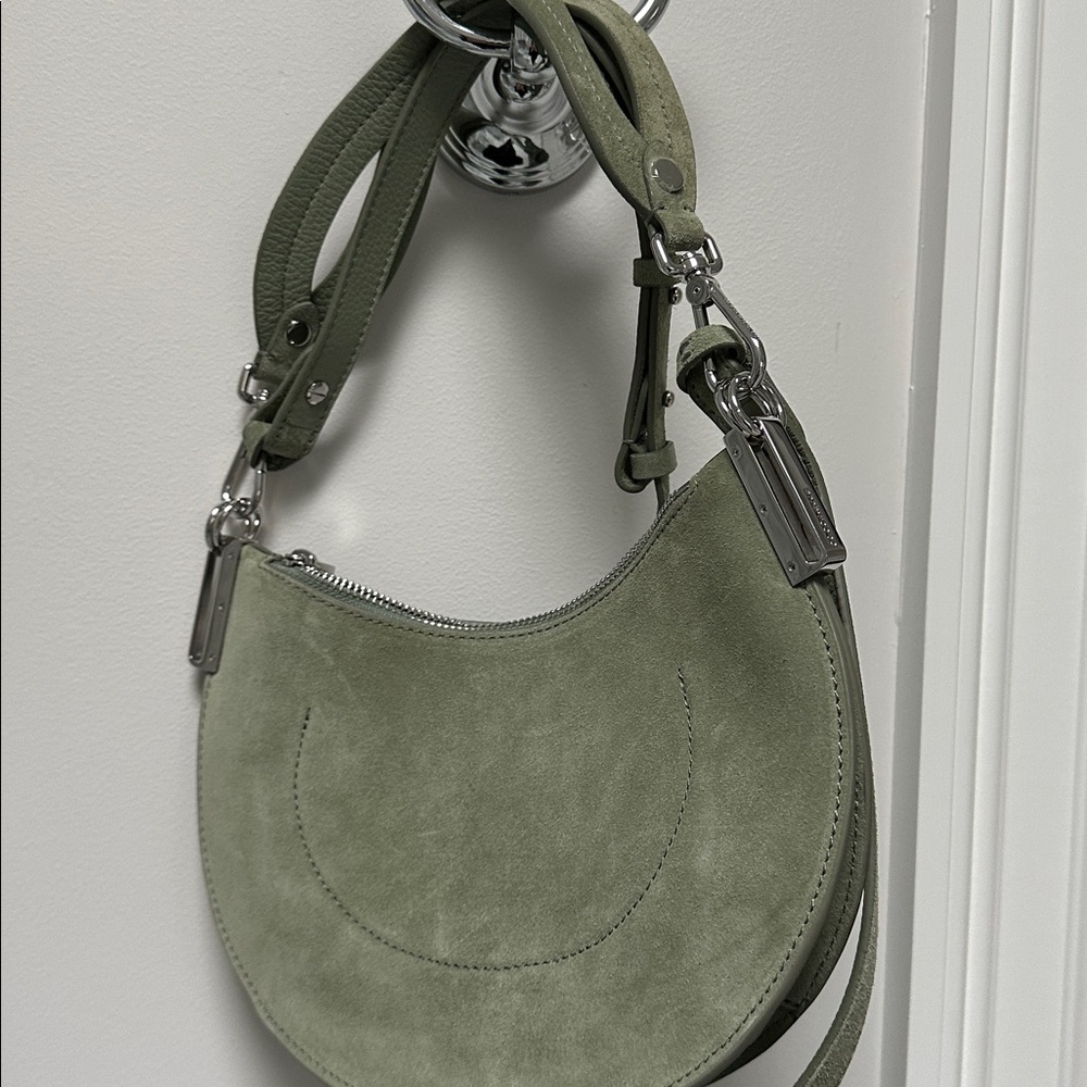 Coccinelle Purse NWT light green suede Italian wear on shoulder wrist crossbody - Picture 7 of 15